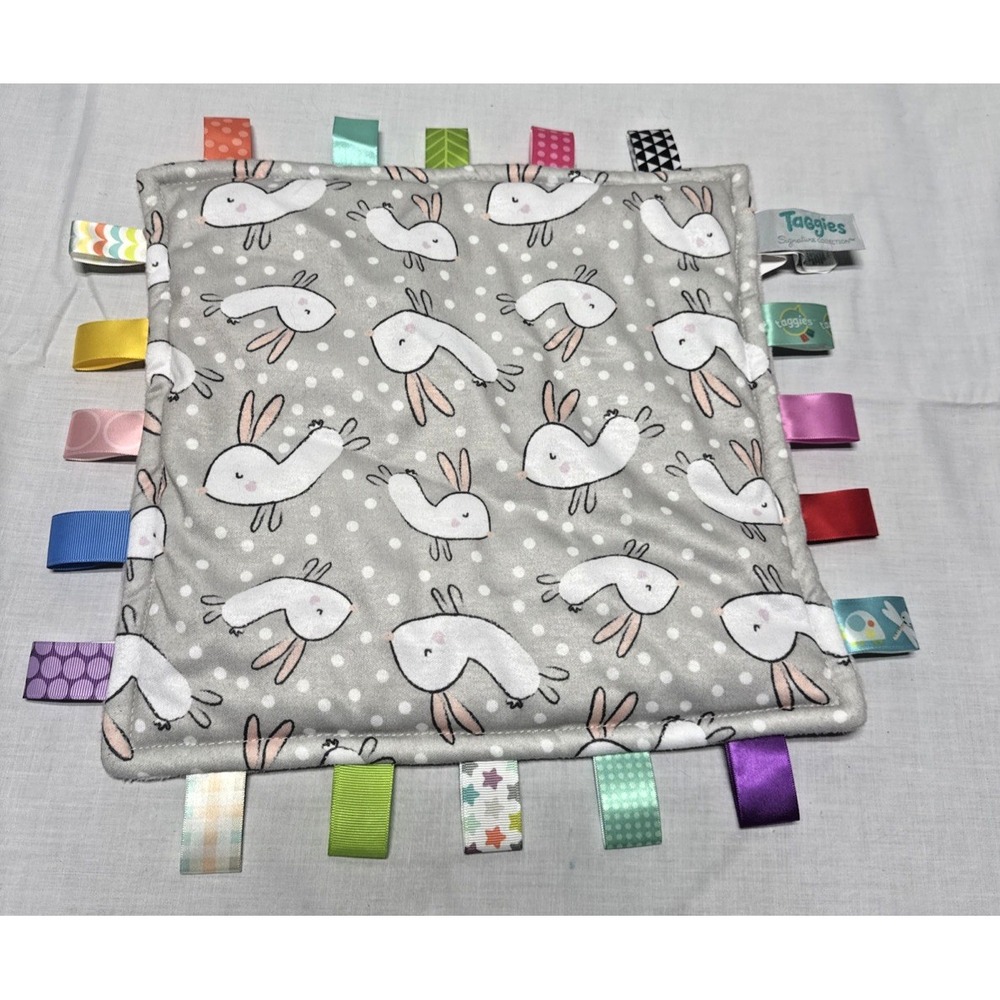 Taggies Security Blanket Baby Lovey Bunny Print Gray Pink Rabbit Boy Girl unisex